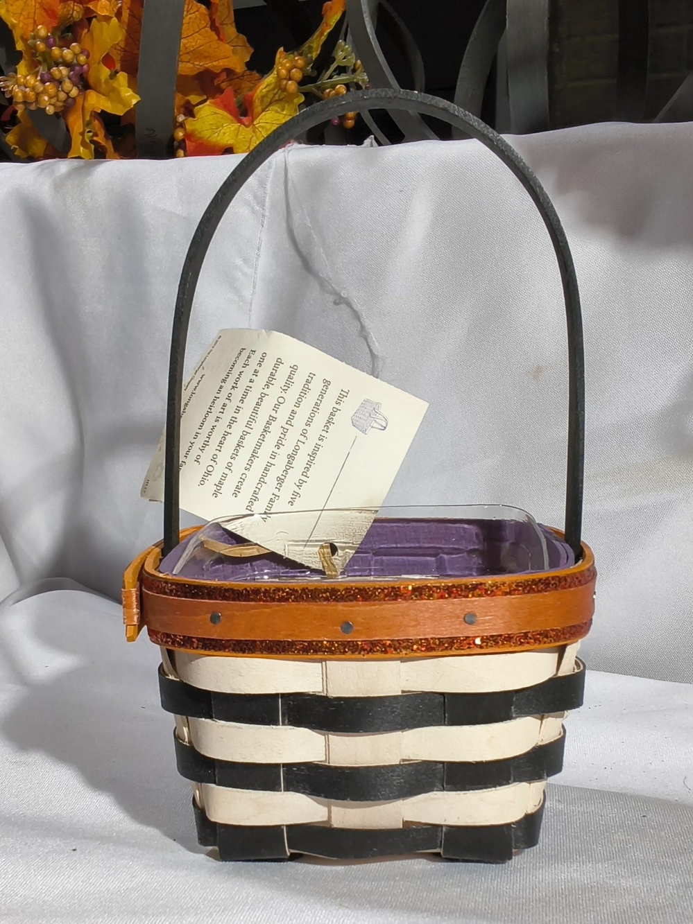 Longaberger Black, Natural & Purple Woven Accent Basket with Handle